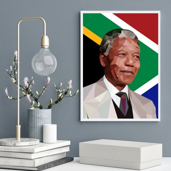 Quadro Decorativo Nelson Mandela Geométrico 24x18cm - Com Vid