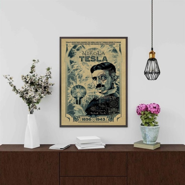 Quadro Decorativo Nikola Tesla 45x34cm - Com Vidro Moldura Br