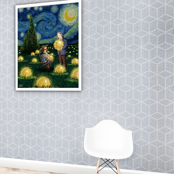 Quadro Decorativo Nodes Van Gogh  - 70x50cm Moldura Branca