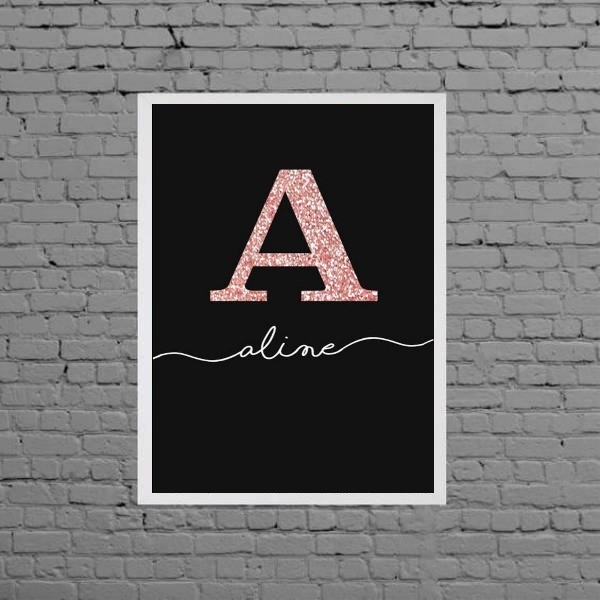 Quadro Decorativo Nome Aline 24x18cm Moldura:madeira Branca