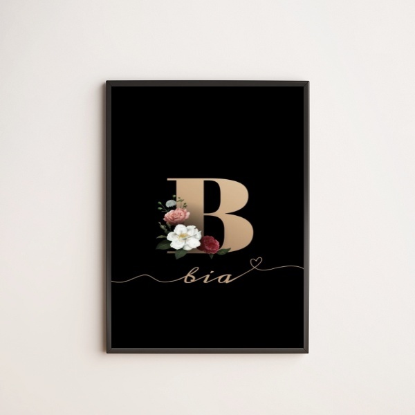 Quadro Decorativo Nome Bia 45x34cm - Com Vidro Moldura:madeir