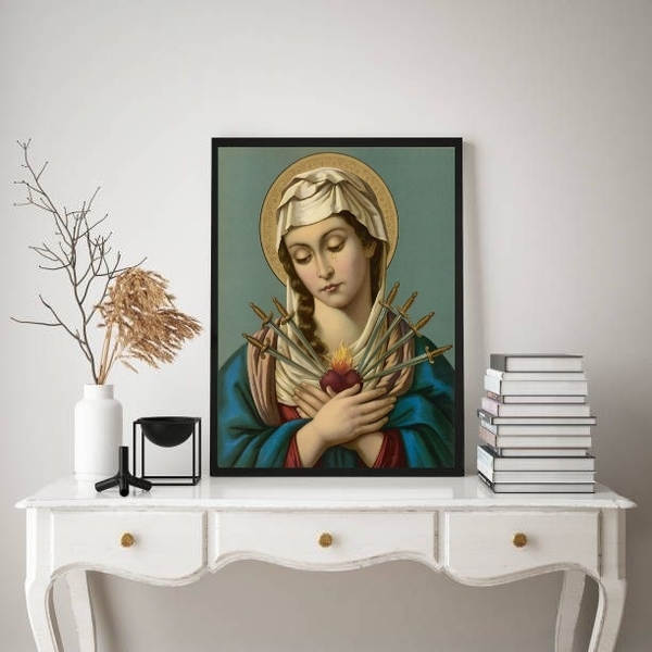 Quadro Decorativo Nossa Senhora Das Dores 33x24cm - Com Vidro