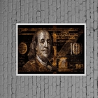 Quadro Decorativo Nota De Dólar Dourada 24x18cm - Com Vidro M