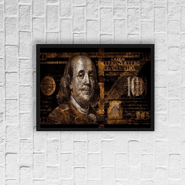 Quadro Decorativo Nota De Dólar Dourada 45x34cm Moldura:madei
