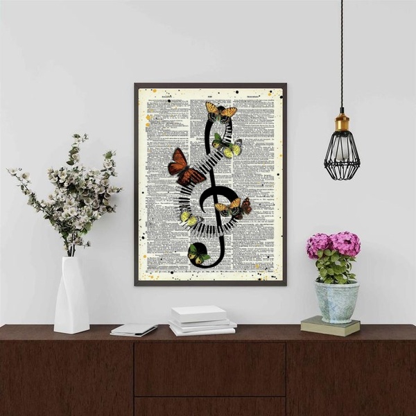 Quadro Decorativo Nota Musical - Borboletas 33x24cm Moldura B