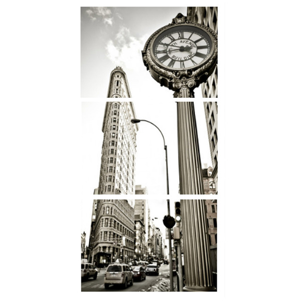 Quadro Decorativo Nova York Relógio Pb Vertical 70x150 Trio
