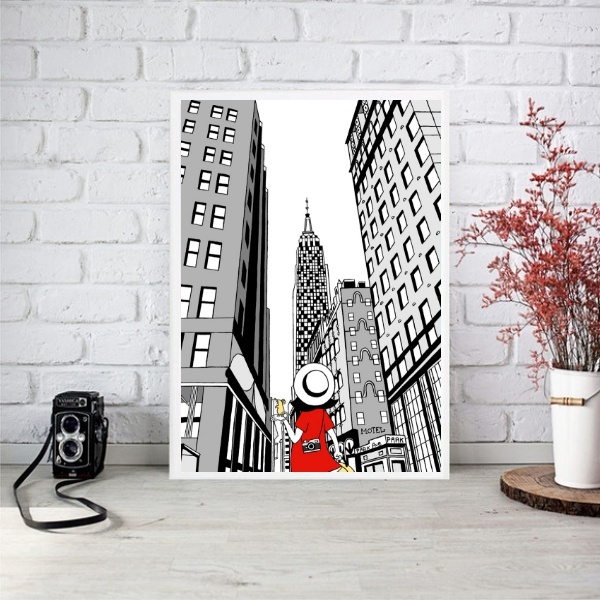 Quadro Decorativo Nova York - Turista 33x24cm - Com Vidro Mol