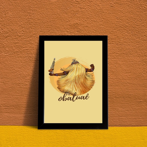Quadro Decorativo Obaluaê 33x24cm Moldura:madeira Branca