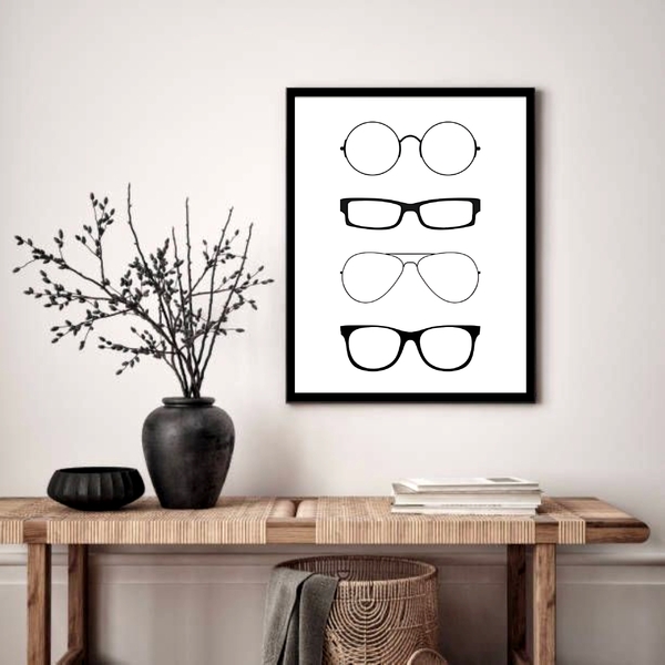 Quadro Decorativo Óculos Variados  - 70x50cm Moldura Branca