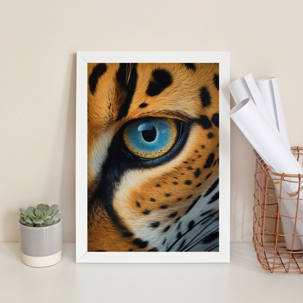 Quadro Decorativo Onça- Olhos 33x24cm - Com Vidro Moldura:mad