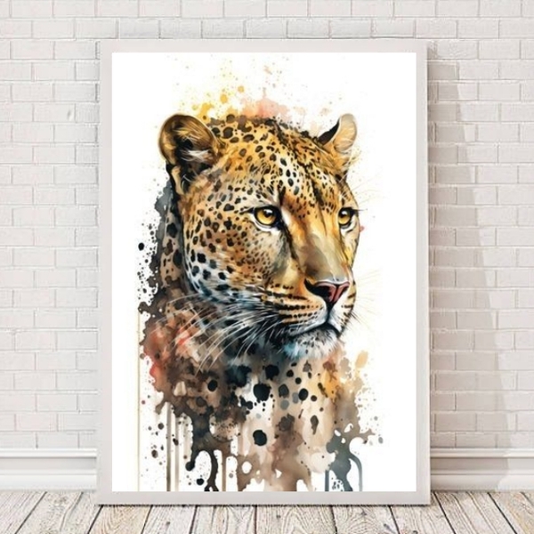 Quadro Decorativo Onça Aquarela 45x34cm - Com Vidro Moldura:m
