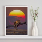 Quadro Decorativo Onça Paisagem Por Do Sol 33x24cm - Com Vidr