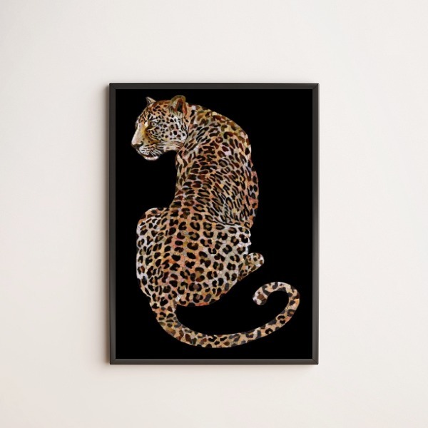 Quadro Decorativo Onça Vitral 45x34cm Moldura:madeira Preta