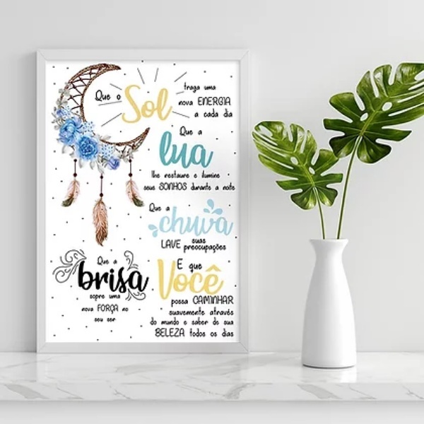 Quadro Decorativo Oração Apache 60x40cm Moldura:madeira Preta