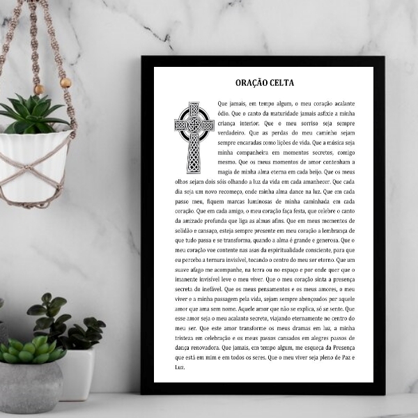 Quadro Decorativo Oração Celta 33x24cm - Com Vidro Moldura Br