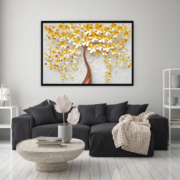 Quadro Decorativo Orange Flower Tree Moldura Preto 200x120