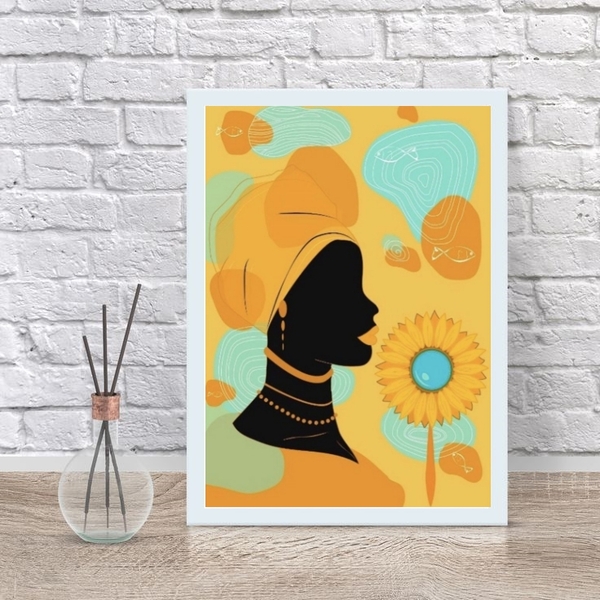 Quadro Decorativo Orixá- Oxum 45x34cm - Com Vidro Moldura:mad