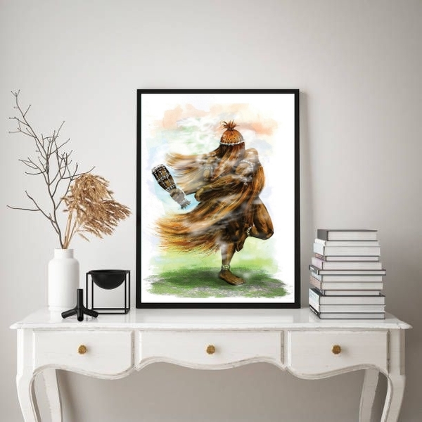 Quadro Decorativo Orixá Omolu 33x24cm Moldura:madeira Branca