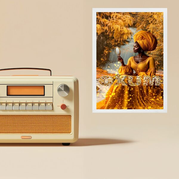 Quadro Decorativo Orixá Oxum 45x34cm - Com Vidro Moldura Bran