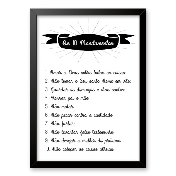 Quadro Decorativo Os 10 Mandamentos 33x24cm - Com Vidro Moldu