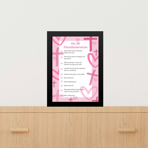 Quadro Decorativo Os 10 Mandamentos - Rosa 33x24cm Moldura Br