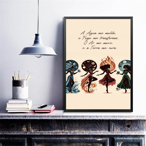 Quadro Decorativo Os Quatro Elementos 24x18cm Moldura Branca