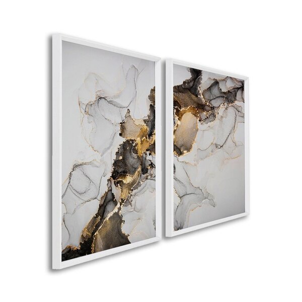 Quadro Decorativo Ouro E Chumbo Com 2 Telas De Parede 60cm X