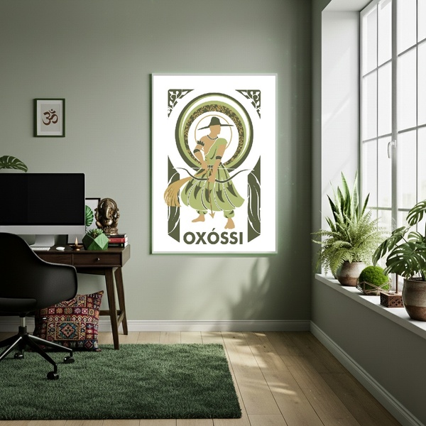 Quadro Decorativo Oxóssi  - 70x50cm Moldura Branca