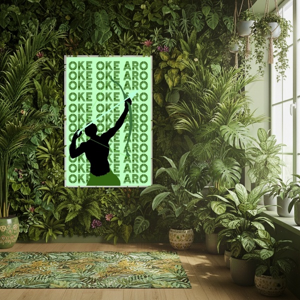 Quadro Decorativo Oxóssi Ake Aro  - 70x50cm Moldura Preta