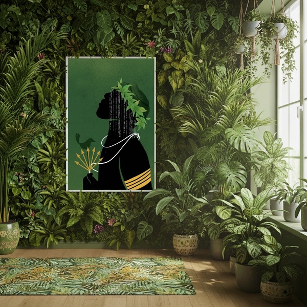 Quadro Decorativo Oxóssi Orixá  - 70x50cm Moldura Branca