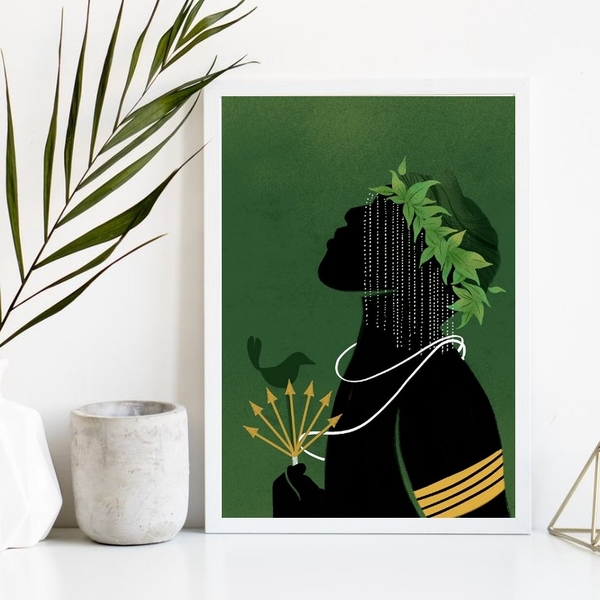 Quadro Decorativo Oxóssi orixá 33x24cm Moldura:madeira Preta