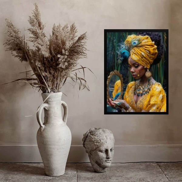 Quadro Decorativo Oxum- Espelho 33x24cm Moldura:madeira Preta