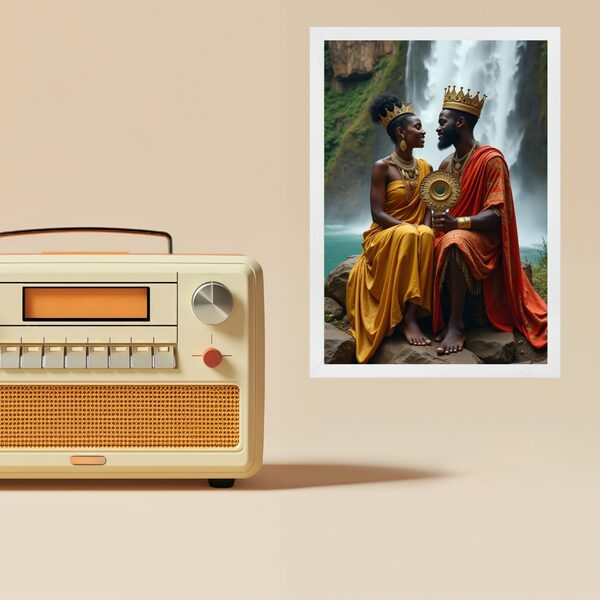 Quadro Decorativo Oxum E Xangô 45x34cm - Com Vidro Moldura Pr