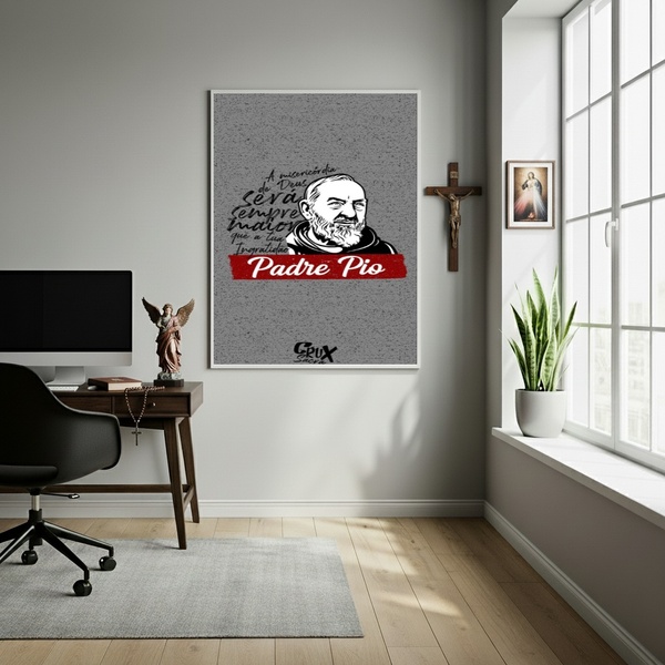 Quadro Decorativo Padre Pio Frase  - 70x50cm Moldura Preta