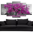 Quadro Decorativo Paisagem   Arvore Com Flores Rosas Para Sala