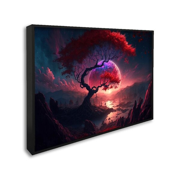 Quadro Decorativo Paisagem Anoitecer Com Árvore E Penhasco Co