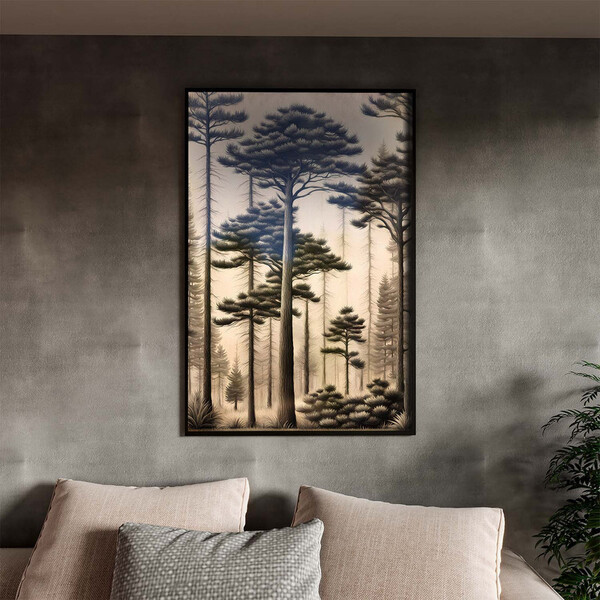 Quadro Decorativo Paisagem Araucaria A Mão Com Moldura E Vidr