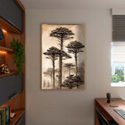 Quadro Decorativo Paisagem Araucaria Vintage Com Moldura Dour