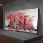 Quadro Decorativo Paisagem Árvore Vermelha Com Moldura Marrom