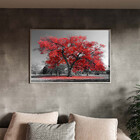 Quadro Decorativo Paisagem Arvore Vermelha Com Moldura Prata