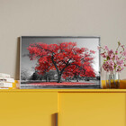 Quadro Decorativo Paisagem Arvore Vermelha Com Moldura Prata