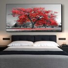 Quadro Decorativo Paisagem Árvore Vermelha Com Moldura Preto