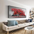 Quadro Decorativo Paisagem Árvore Vermelha Com Moldura Preto