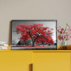 Quadro Decorativo Paisagem Arvore Vermelha Com Moldura Preto