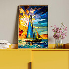 Quadro Decorativo Paisagem Barco A Vela Vitral Com Moldura Do