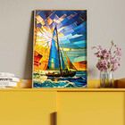 Quadro Decorativo Paisagem Barco A Vela Vitral Com Moldura E