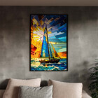 Quadro Decorativo Paisagem Barco A Vela Vitral Com Moldura Pr