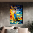 Quadro Decorativo Paisagem Barco A Vela Vitral Com Moldura Pr