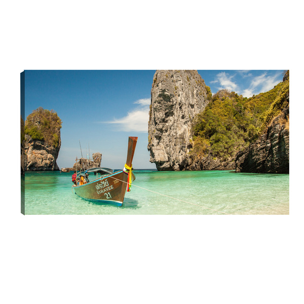 Quadro Decorativo Paisagem Barco Tailandia 55x100cm