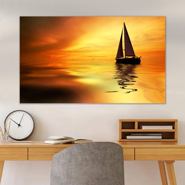 Quadro Decorativo Paisagem Barco Velejando No Mar Fim De Dia